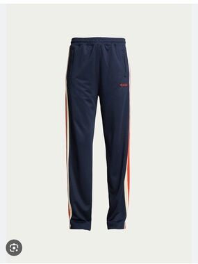 Ganni Navy Sweatpants with Red and Cream Side Stripes